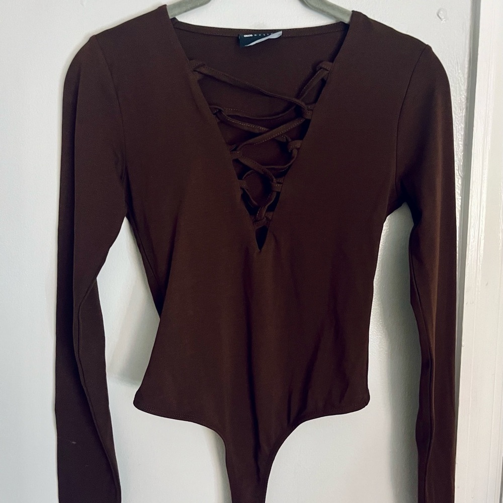Brown Lace-Up Bodysuit